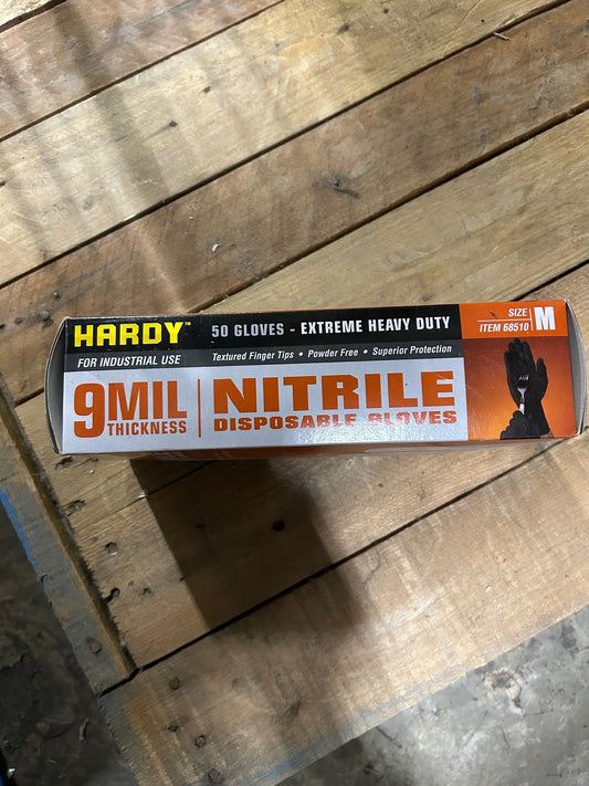 Gloves, Black Hardy Nitrile Disposable Gloves 9Mil Medium (box of 50)