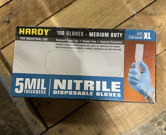 Gloves, Blue Hardy Disposable Gloves 5Mil XL (box of 100)
