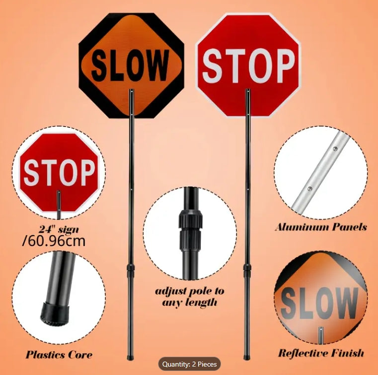 Slow-Stop Paddle Signs w/pole (set of 2)